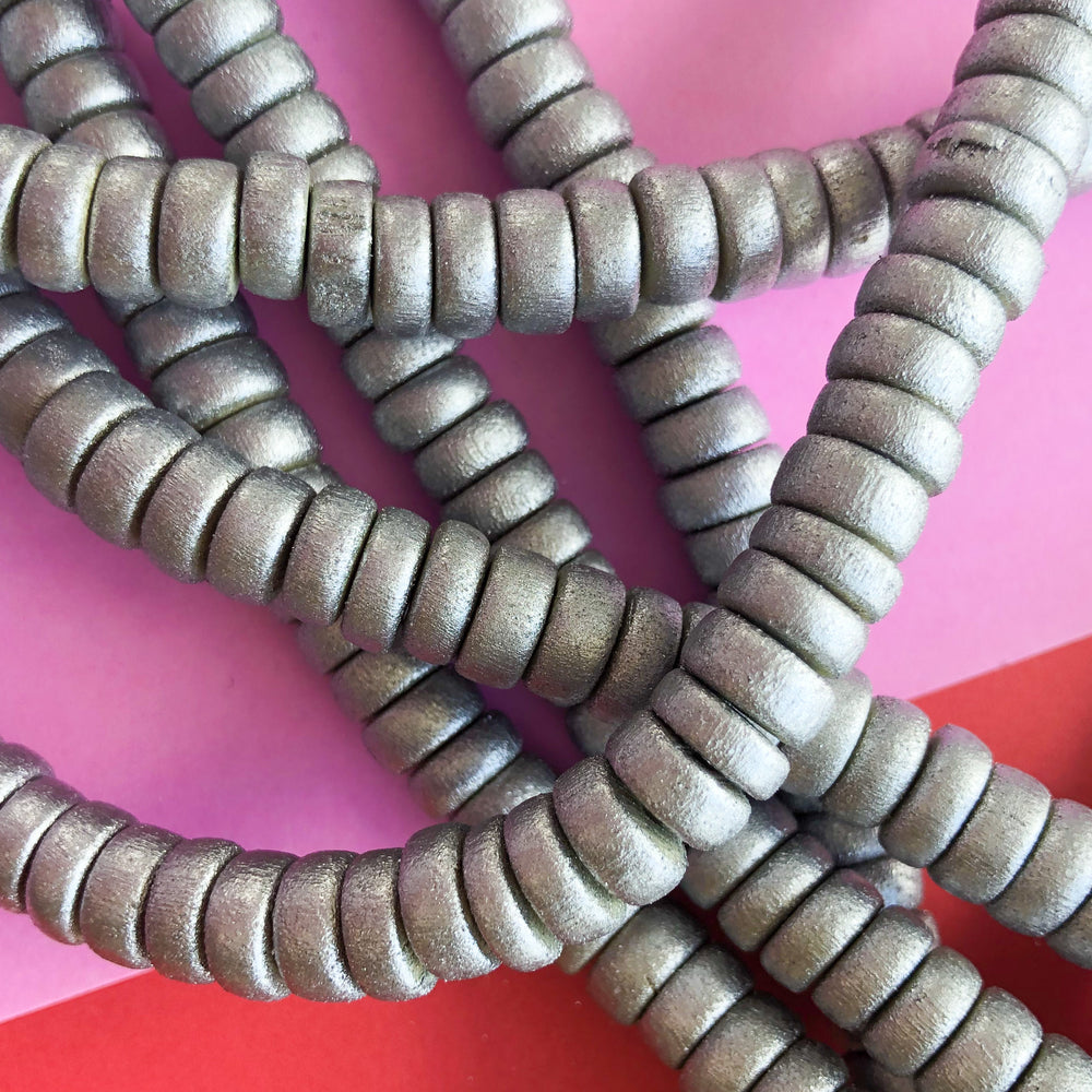 8mm Silver Wood Rondelle Strand - Beads, Inc.