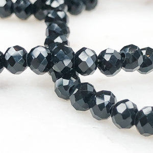 4mm Black Faceted Chinese Crystal Rondelle Strand - Christine White Style