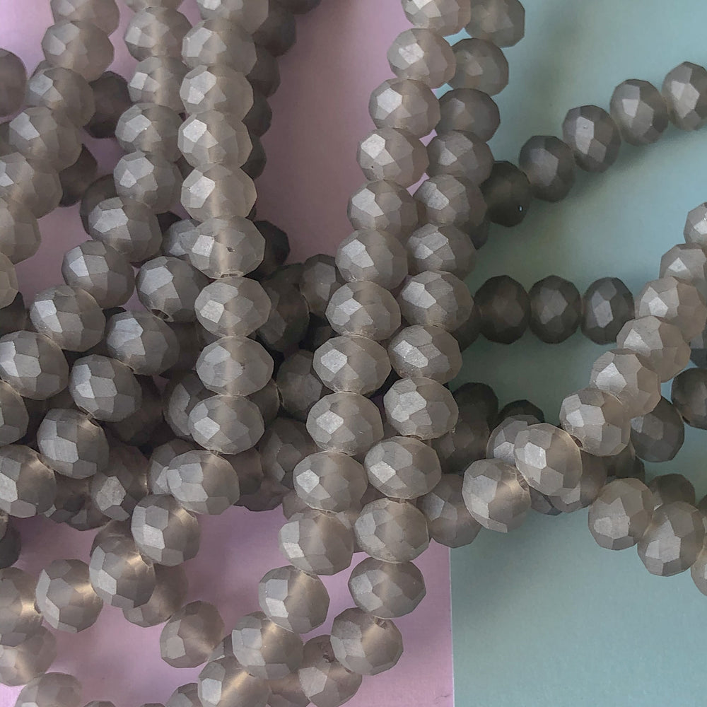 8mm Matte Graphite Faceted Chinese Crystal Rondelle Strand