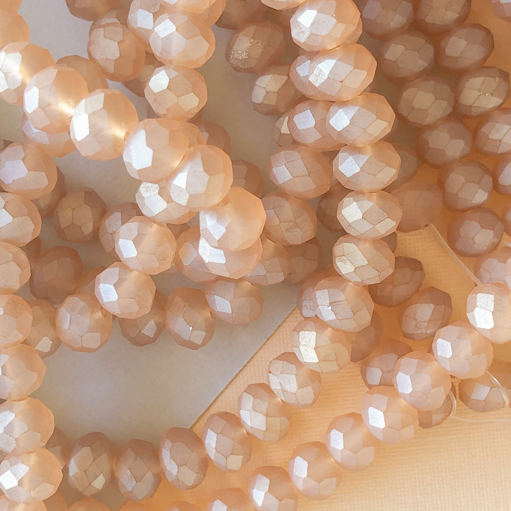 8mm Matte Peach Luster Faceted Chinese Crystal Rondelle Strand