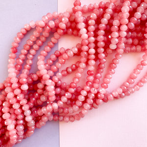 8mm Rose Pink Dyed Jade Rondelle Strand