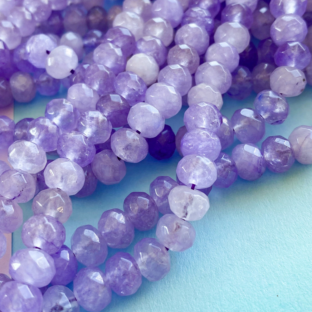
                
                    Load image into Gallery viewer, 8mm Iris Purple Faceted Dyed Jade Rondelle Strand
                
            