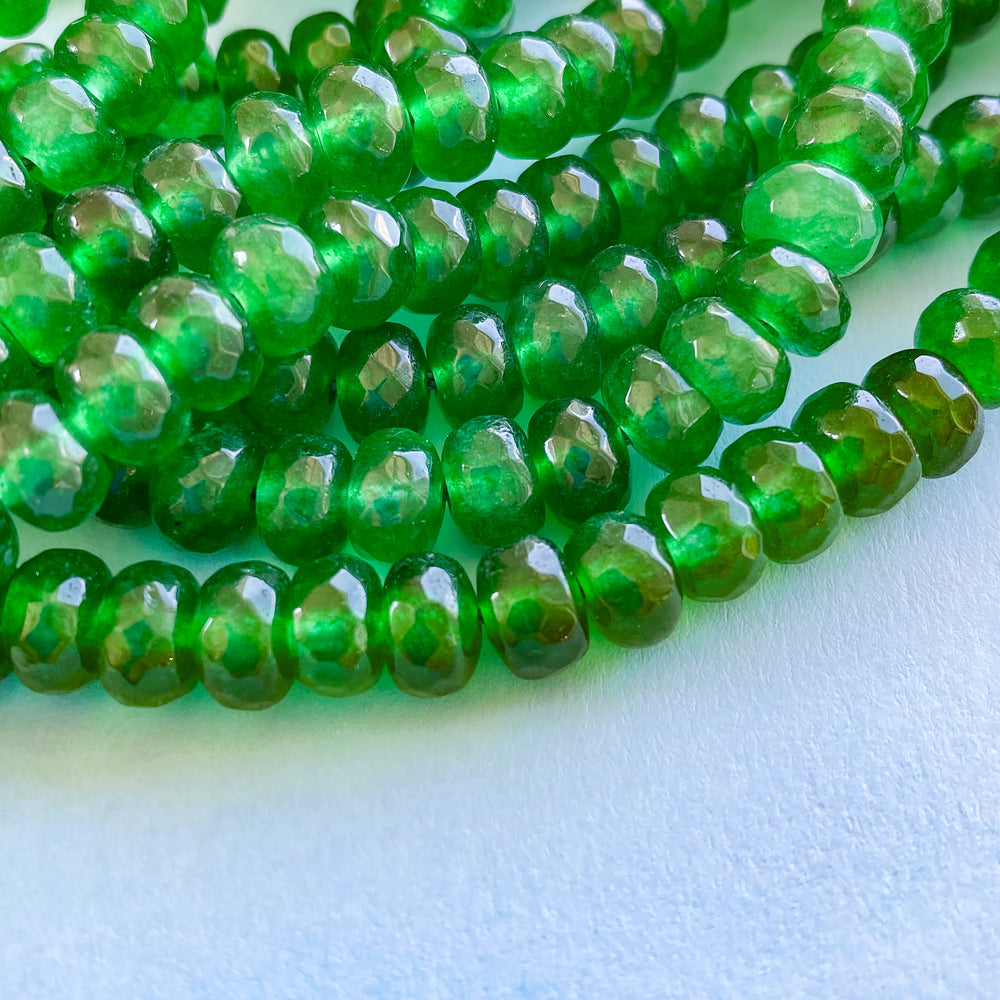 8mm Leafy Green Faceted Dyed Jade Rondelle Strand