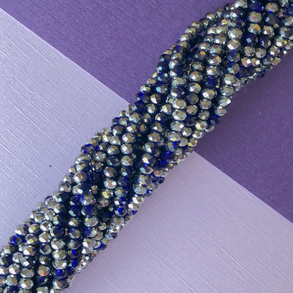 3mm Two-Toned Cobalt and Silver Faceted Chinese Crystal Strand