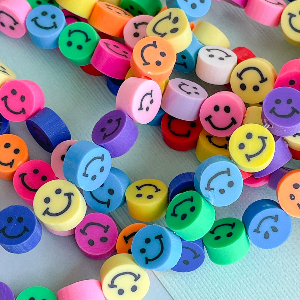 10mm smiley face beads, yellow smiley face, polymer clay beads jewelry  making beads bracelet beads approximately 40 beads per strand