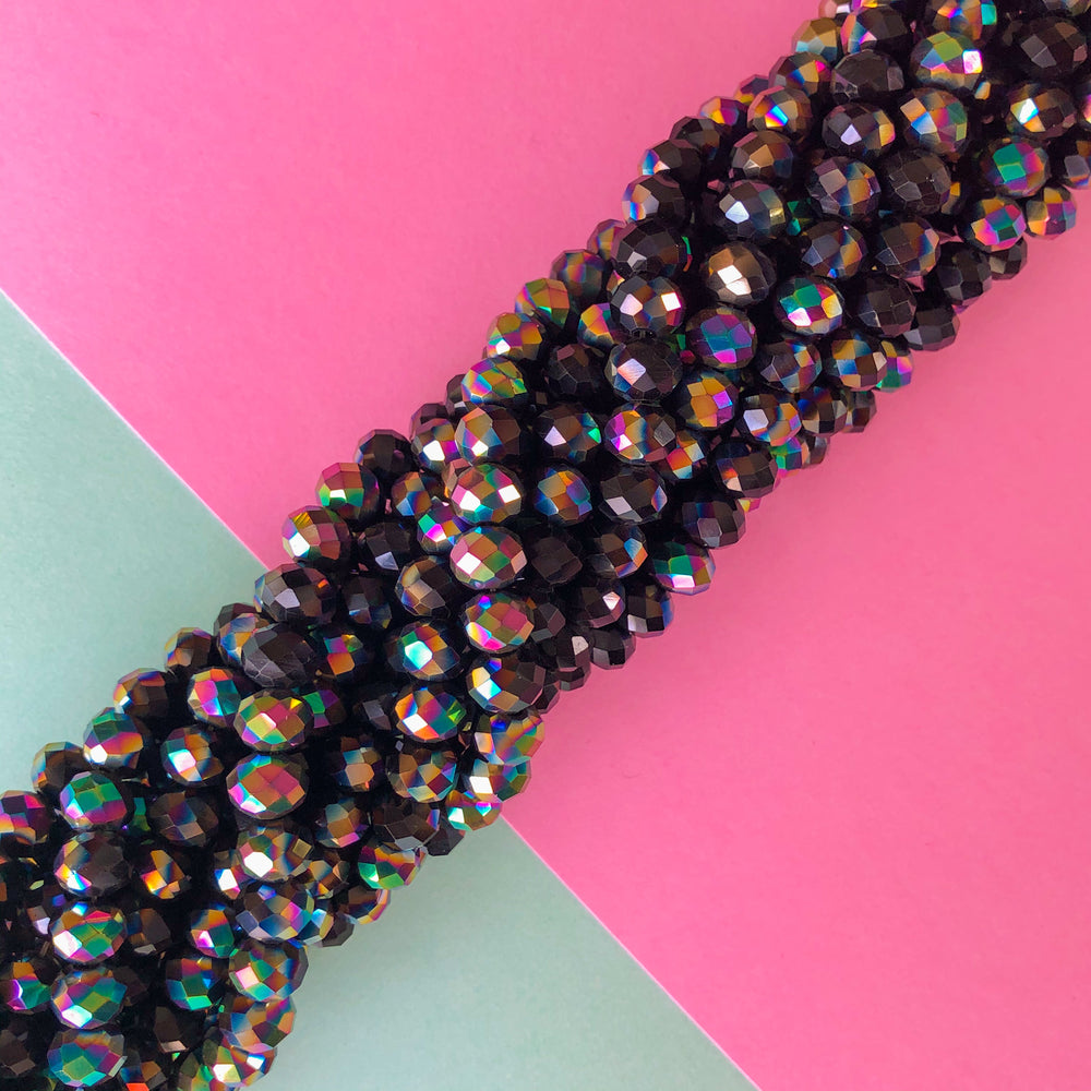 48in 22mm Black AB/ Iridescent Beads