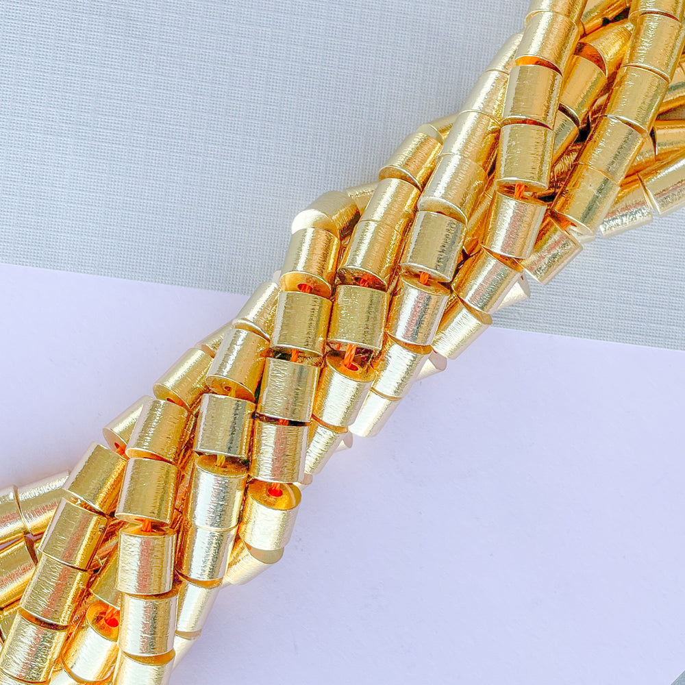 8mm Shiny Gold Textured Cylinder Strand