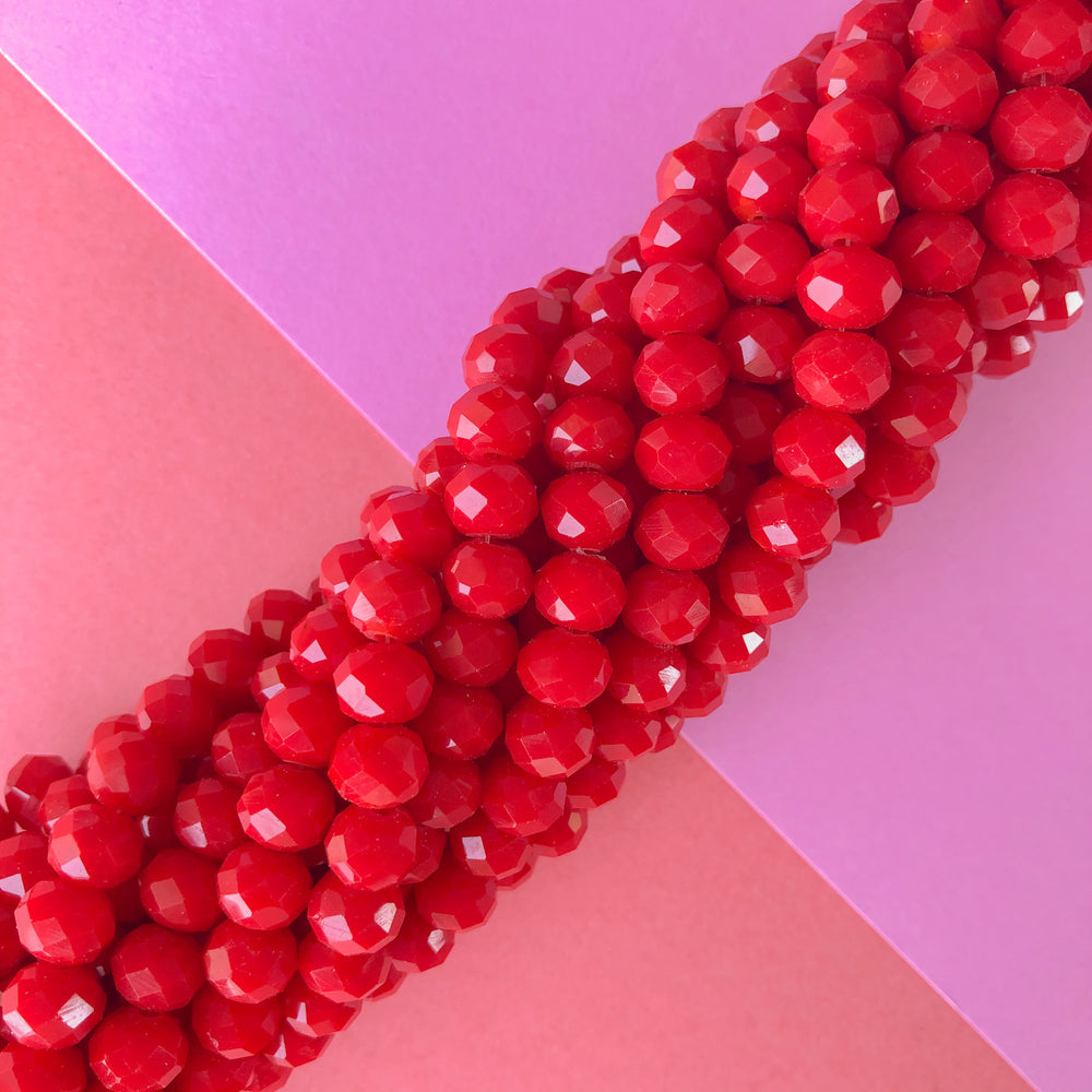 3mm Red Crystal Beads, Faceted Crystal Beads, Shiny Rondelle Glass Beads,  Bulk Crystals / CB3-22