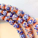 12mm Blue Spotted Orange Krobo Ghana Glass Strand - Beads, Inc.