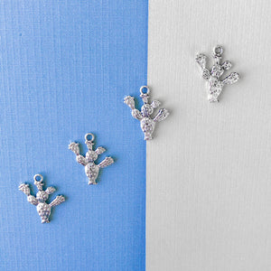 24mm Silver Plated Pewter Prickly Cactus Charm - 4 Pack