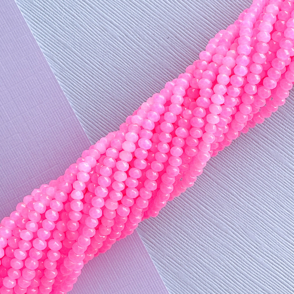 4mm Pink Punch Faceted Coated Chinese Crystal Rondelle Strand