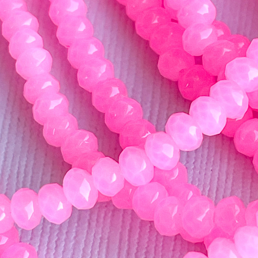 4mm Pink Punch Faceted Coated Chinese Crystal Rondelle Strand