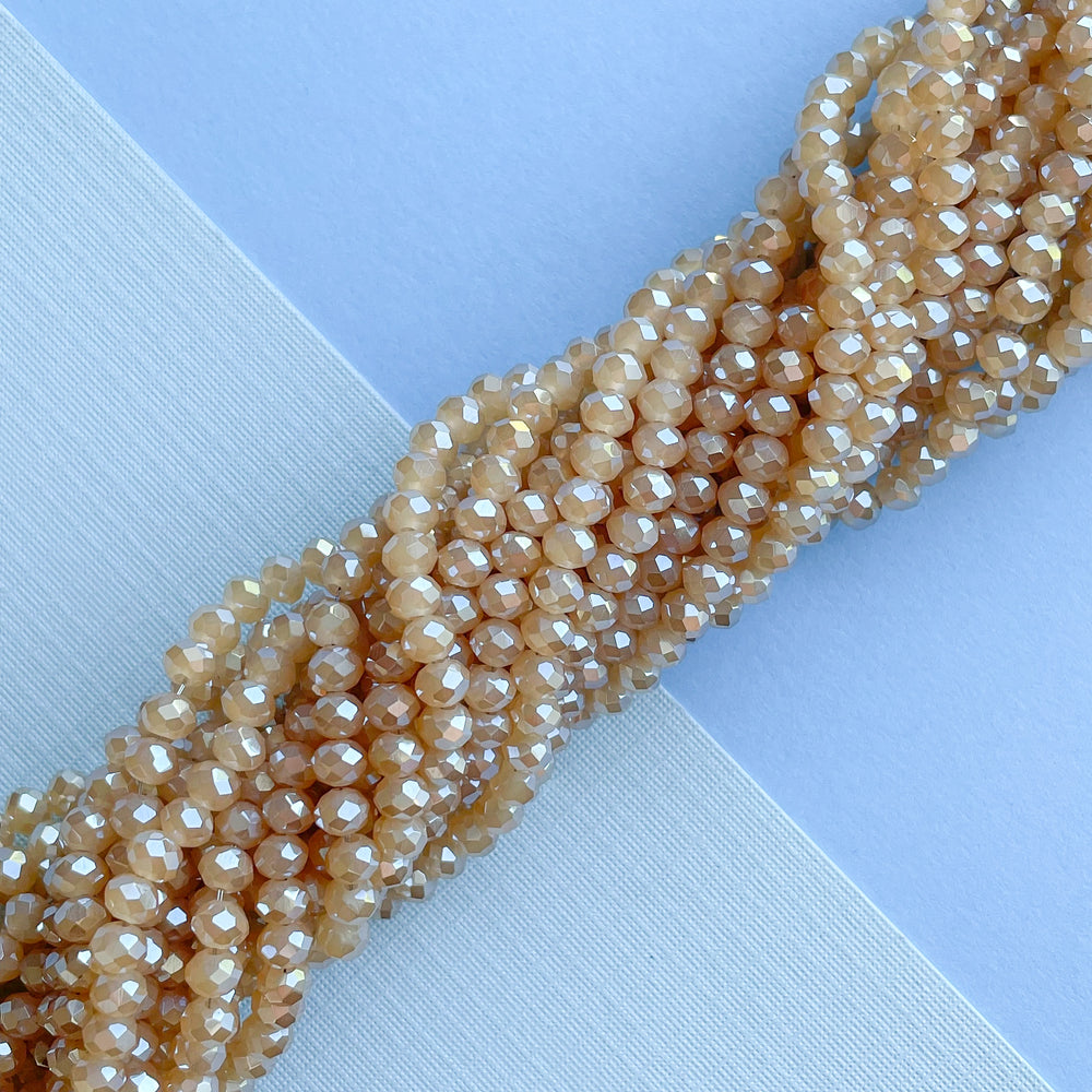 4mm Diamond Finish Caramel Faceted Chinese Crystal Rondelle Strand