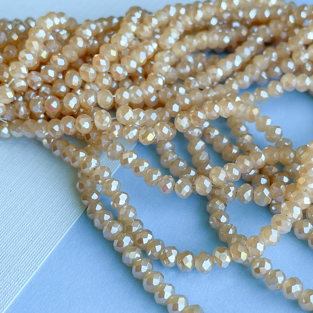 4mm Diamond Finish Caramel Faceted Chinese Crystal Rondelle Strand