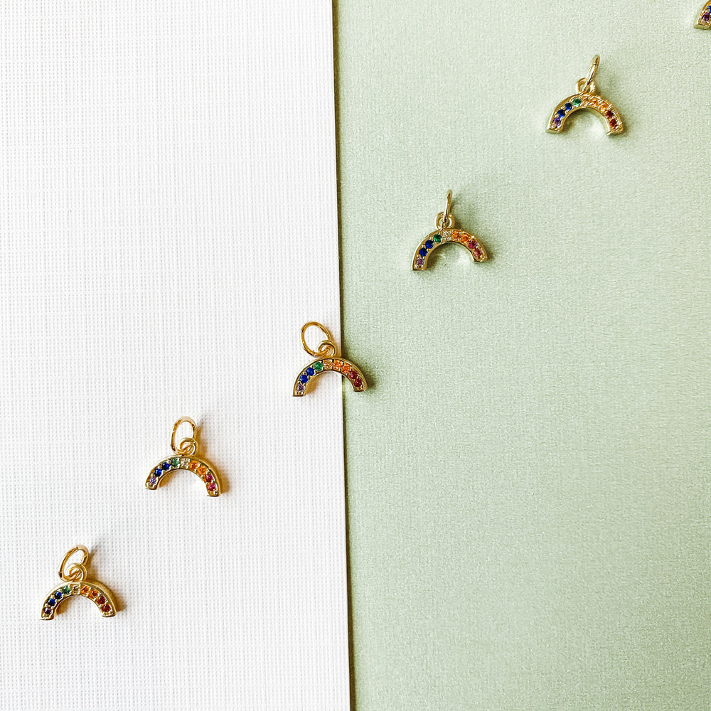 10mm Gold Pave Rainbow Charm