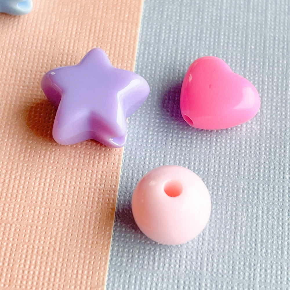 8-11mm Pastel Acrylic Hearts + Stars + Rounds Pack