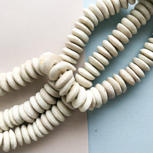 15mm Eggshell Fruit Loops Sandcast African Glass Rondelle Strand