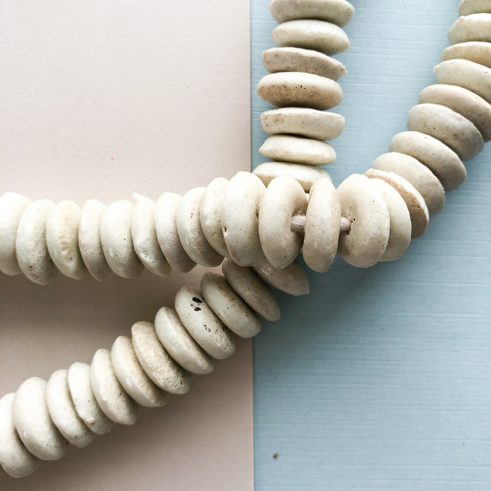 15mm Eggshell Fruit Loops Sandcast African Glass Rondelle Strand