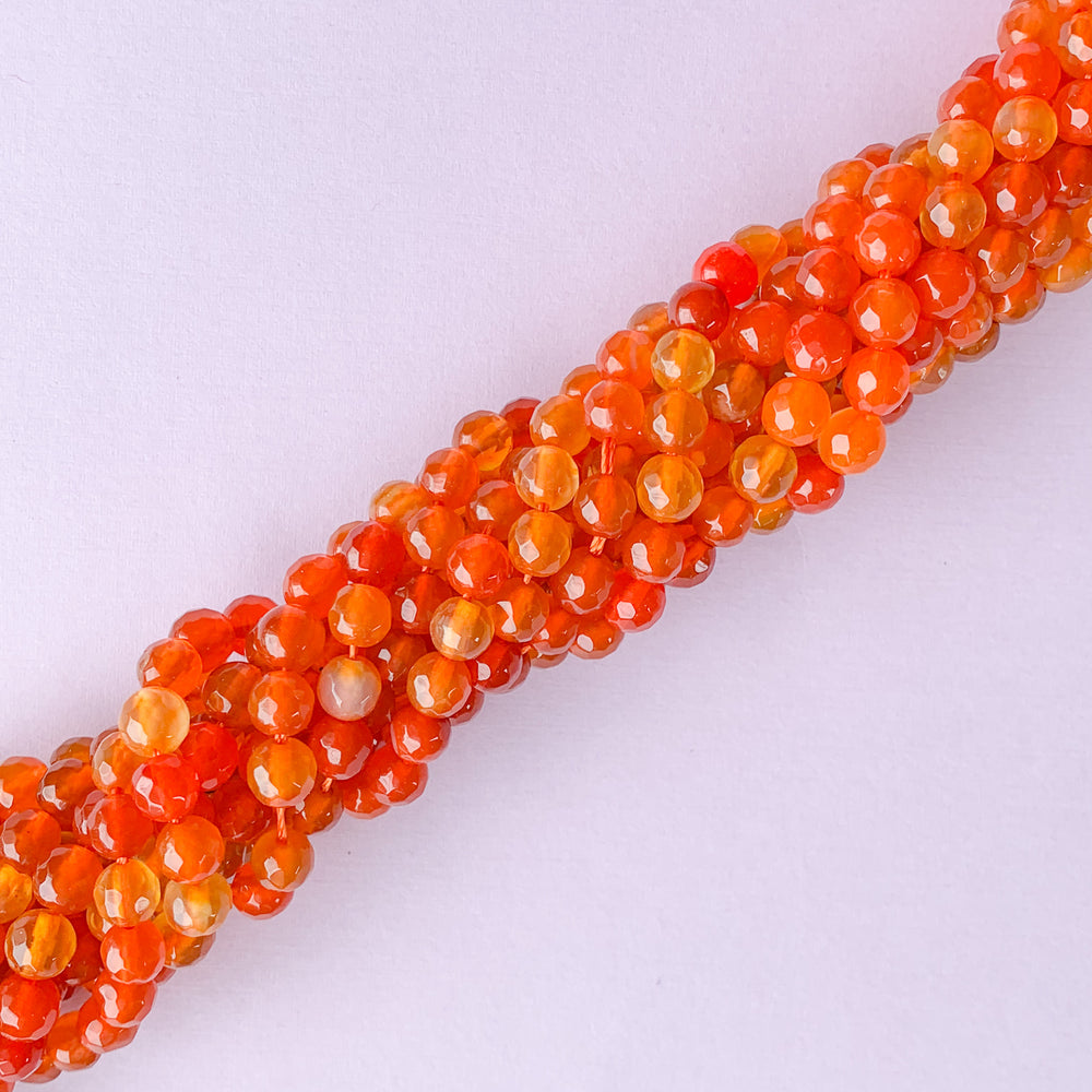 6mm Two-Tone Orange Faceted Agate Rounds Strand