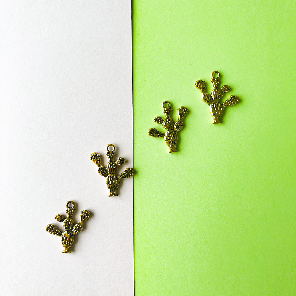 24mm Gold Plated Pewter Prickly Cactus Charm - 4 Pack