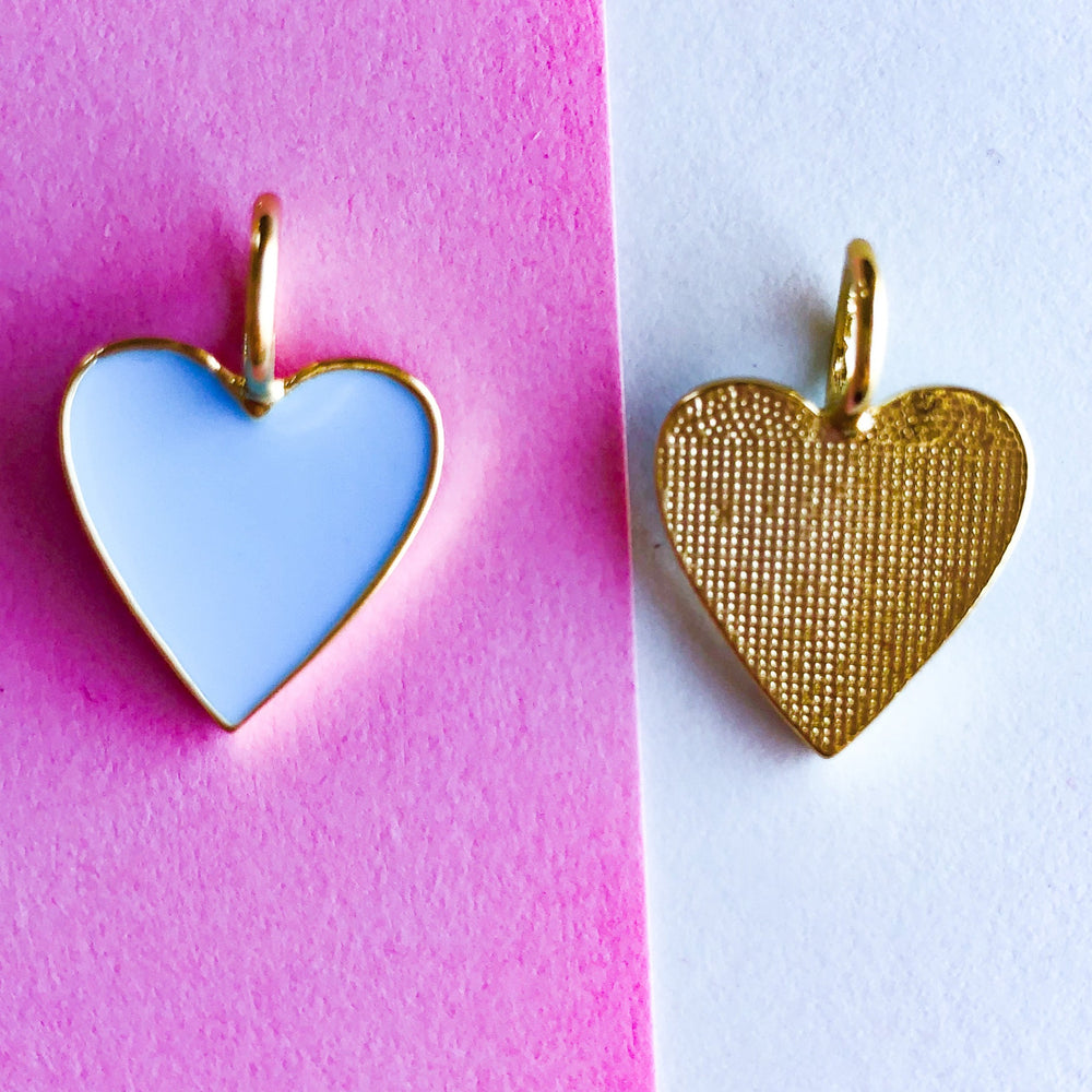 
                
                    Load image into Gallery viewer, 14mm Light Blue Enamel Gold Heart Pendant
                
            