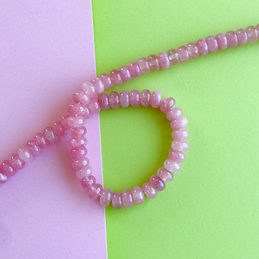 
                
                    Load image into Gallery viewer, 8mm Carnation Smooth Dyed Jade Rondelle Strand
                
            