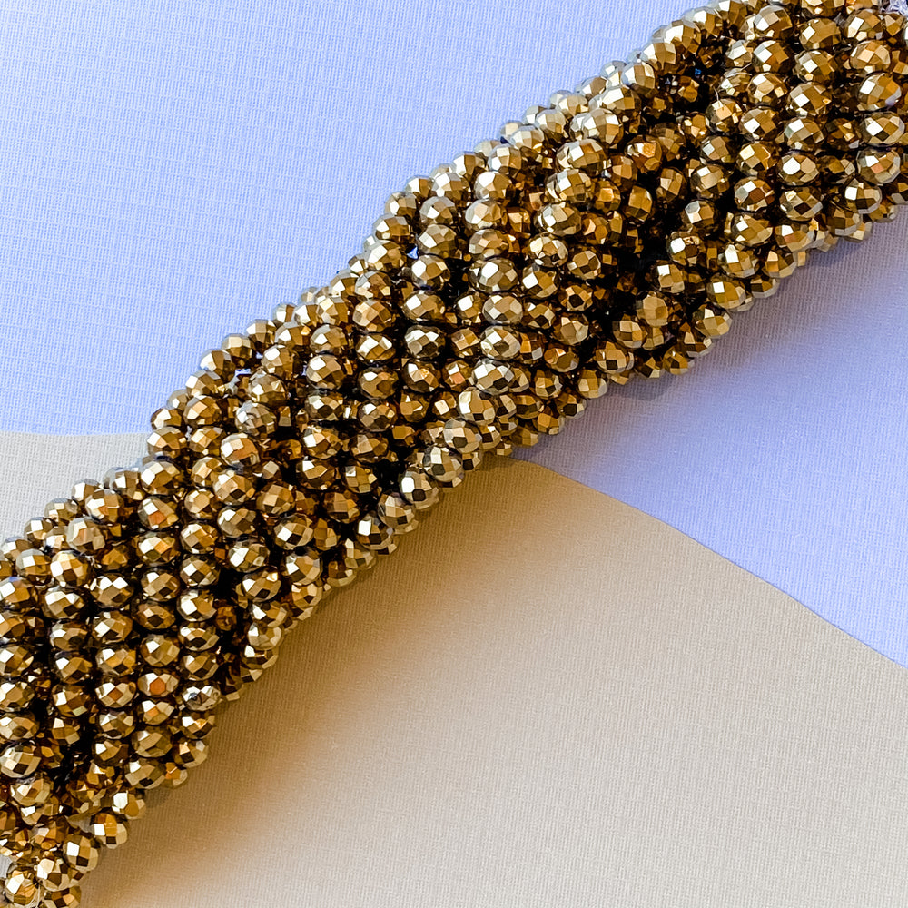 6mm Mirrored Gold Faceted Crystal Rondelle Strand