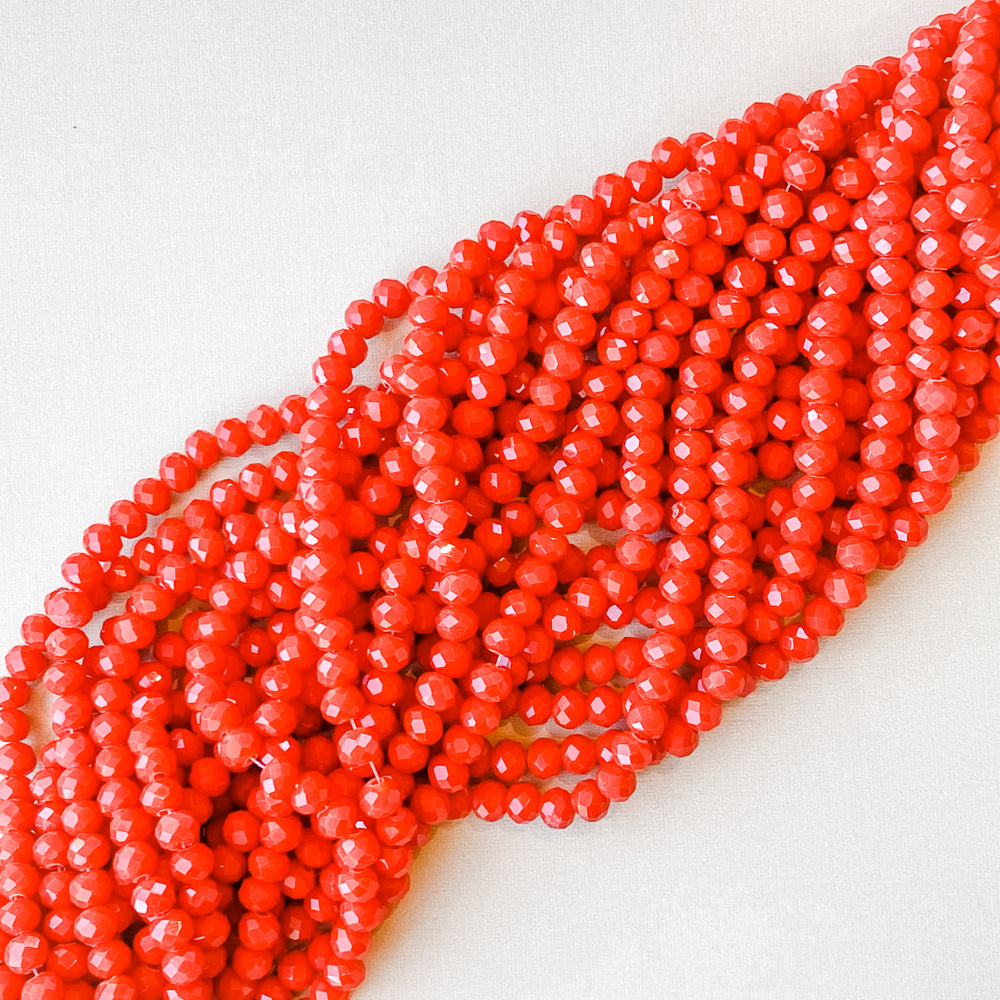 6mm Bright Red Faceted Crystal Rondelle Strand