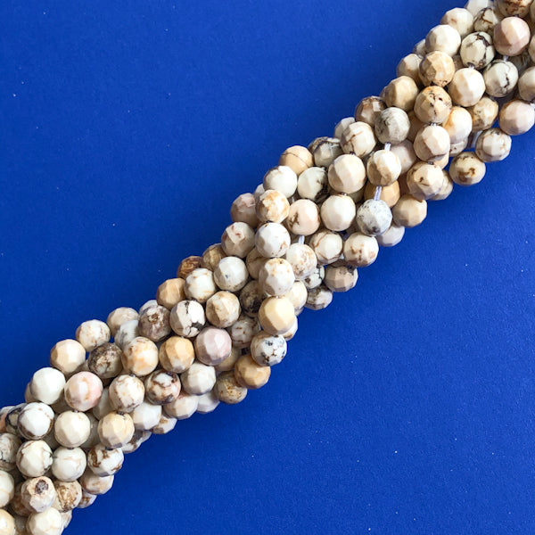 6mm Faceted Natural Howlite Rounds Strand - Christine White Style