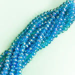 10mm Mermaid Blue Faceted Crystal Rondelle Strand