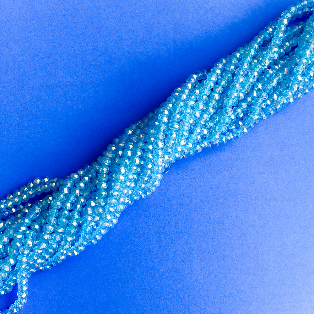 4mm Mermaid Blue Faceted Crystal Rondelle Strand