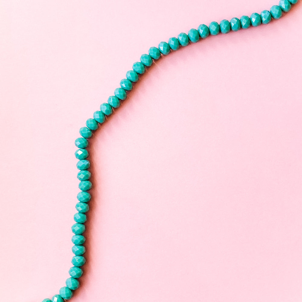 8mm Opaque Turquoise Faceted Crystal Rondelle Strand