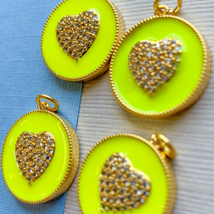 18mm Neon Yellow Pave Heart Charm