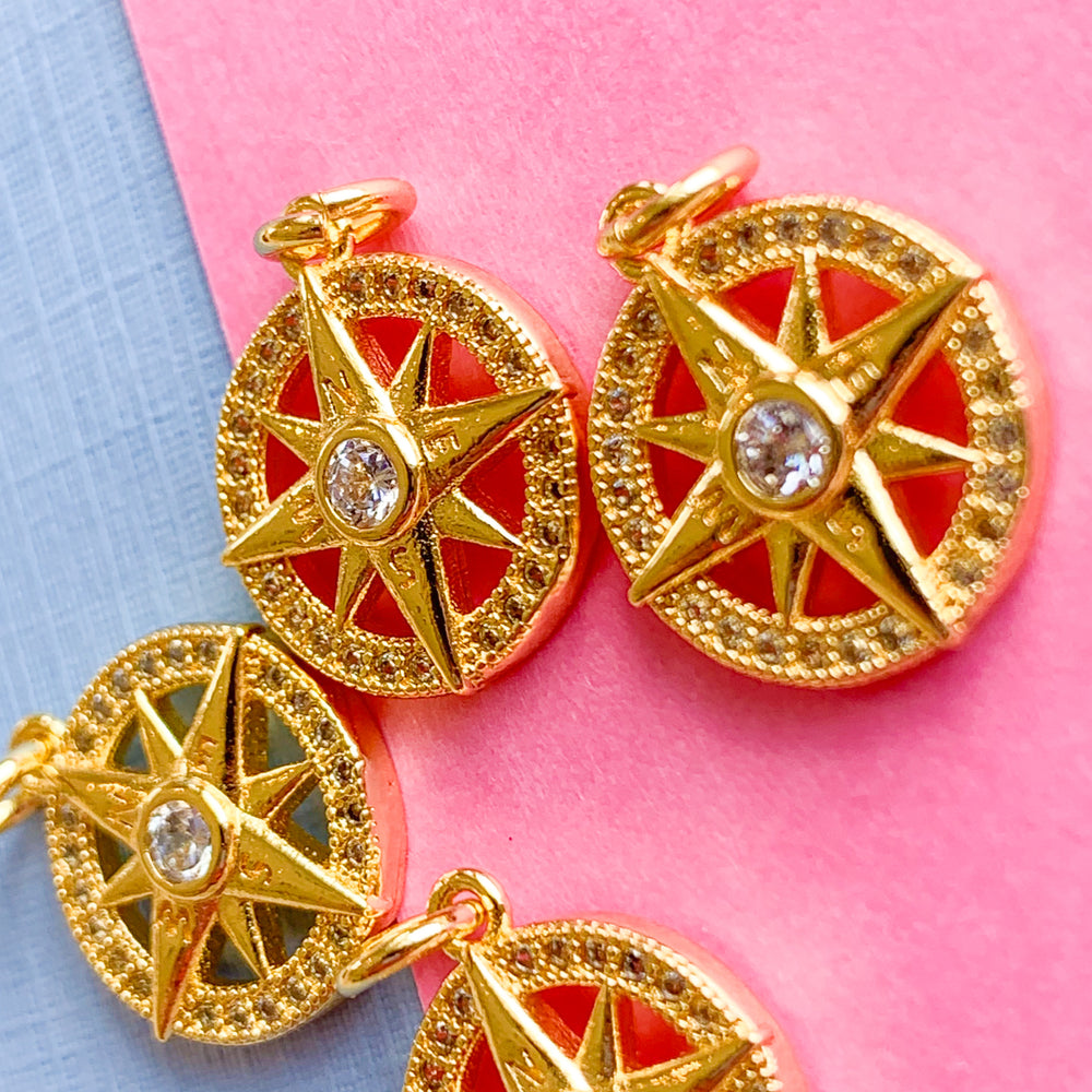 16mm Pave Gold Compass Charm