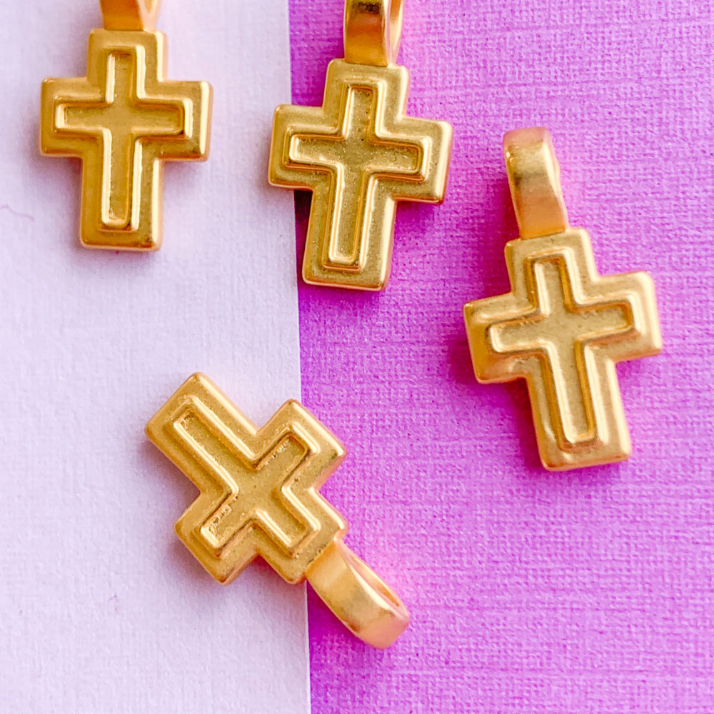 11mm Brushed Gold Cross Cross Charm