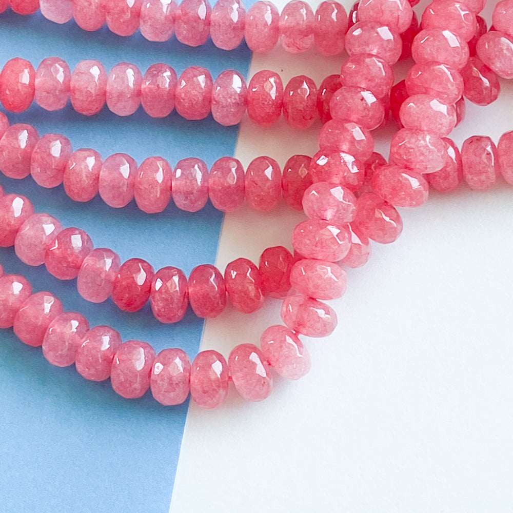 8mm Berry Dyed Jade Rondelle Strand