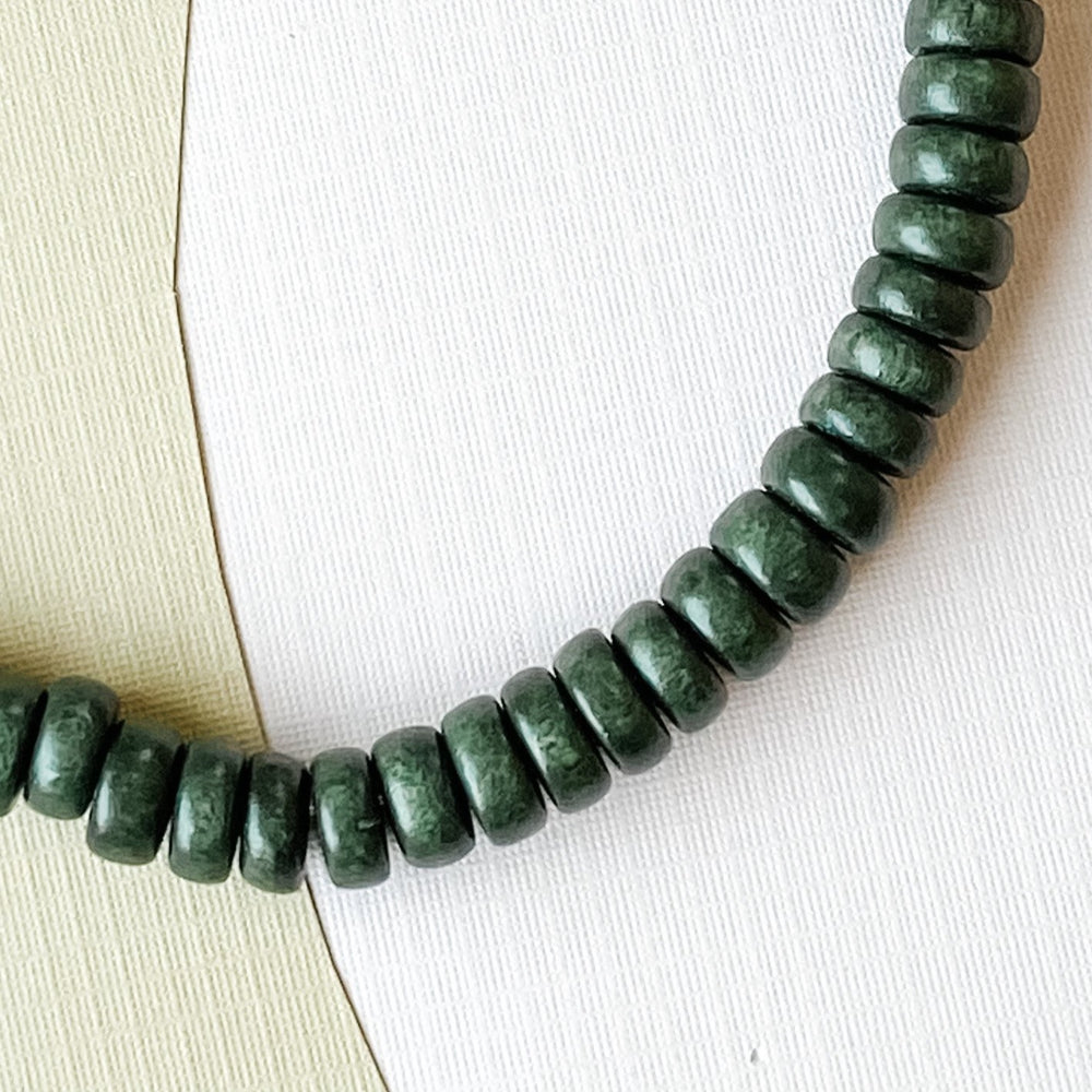 8mm Forest Green Wood Rondelle Strand
