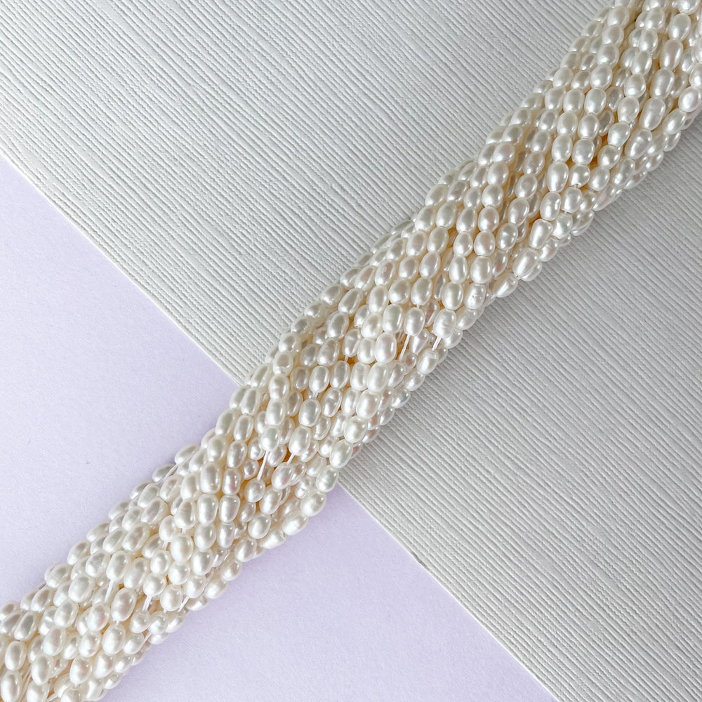 3mm White Freshwater Rice Pearl Strand