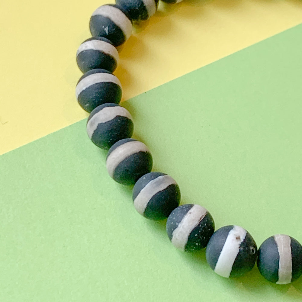 
                
                    Load image into Gallery viewer, 8mm Matte Striped DZI Agate Rounds Strand
                
            
