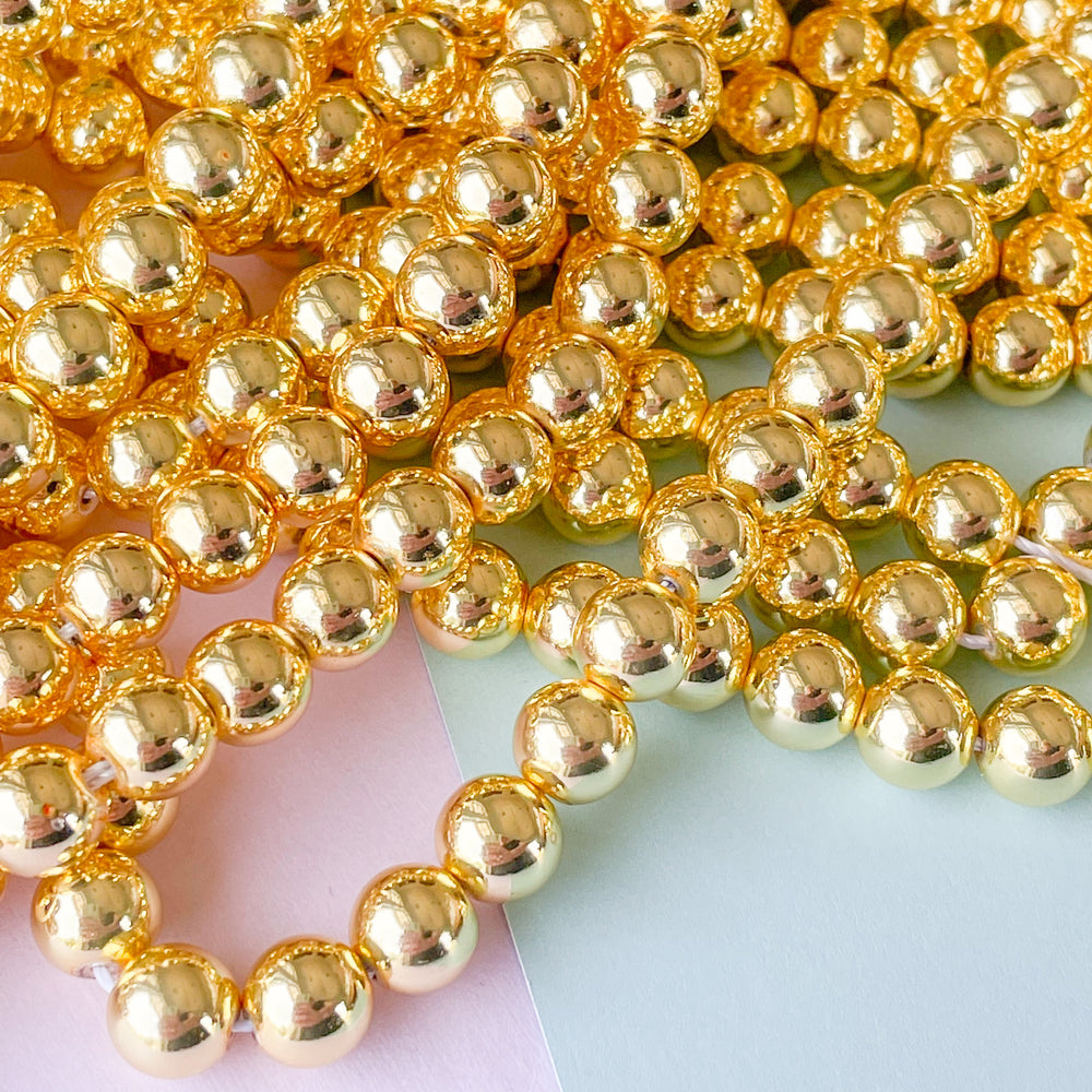 Gold Metallic Coated Hematite Round Beads For Jewelry Making – 2mm To 12mm, Natural Stone