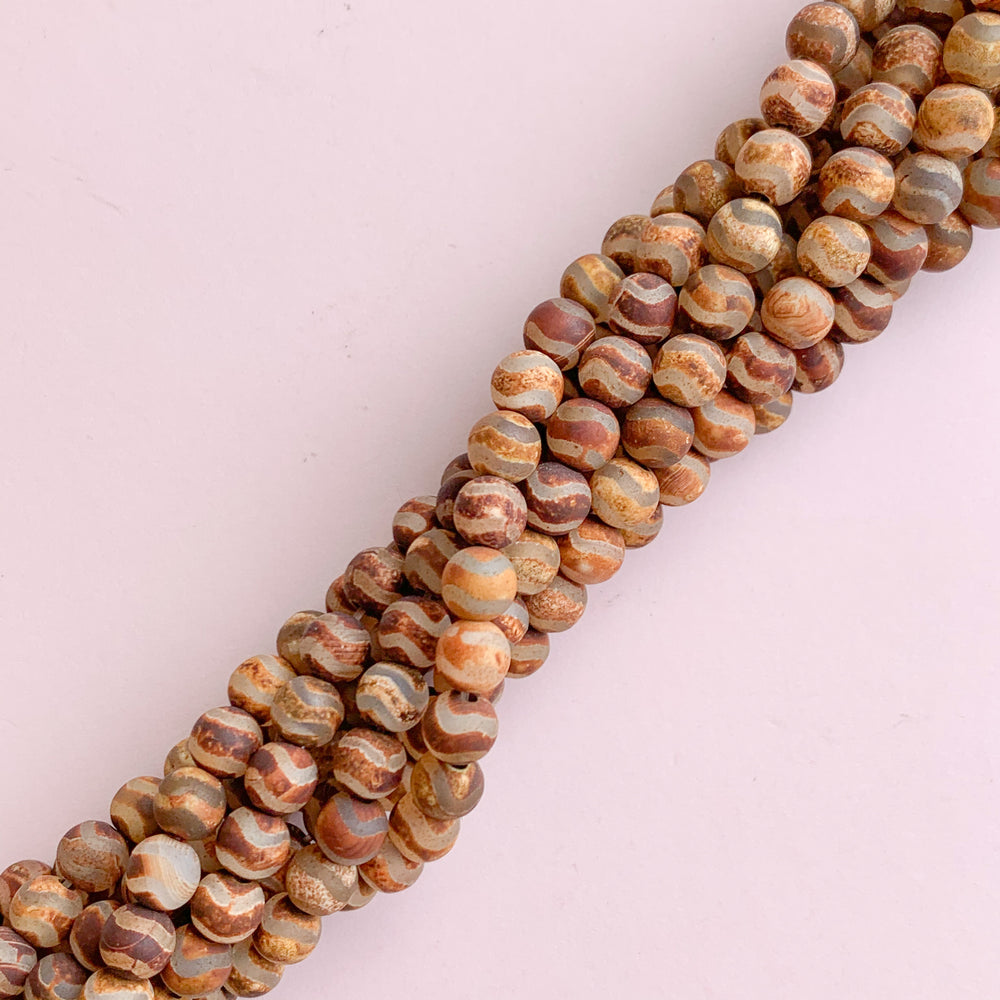 6mm Smooth Matte Rust DZI Agate Rounds Strand