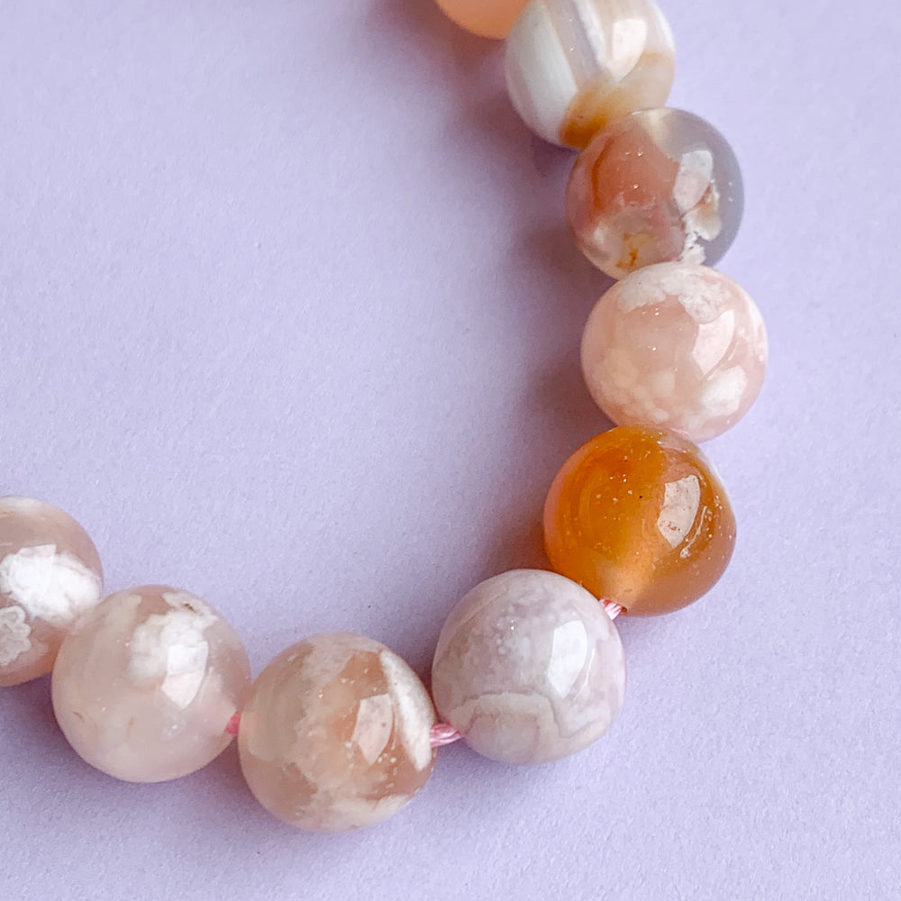 12mm Smooth Blossom Agate Rounds Strand