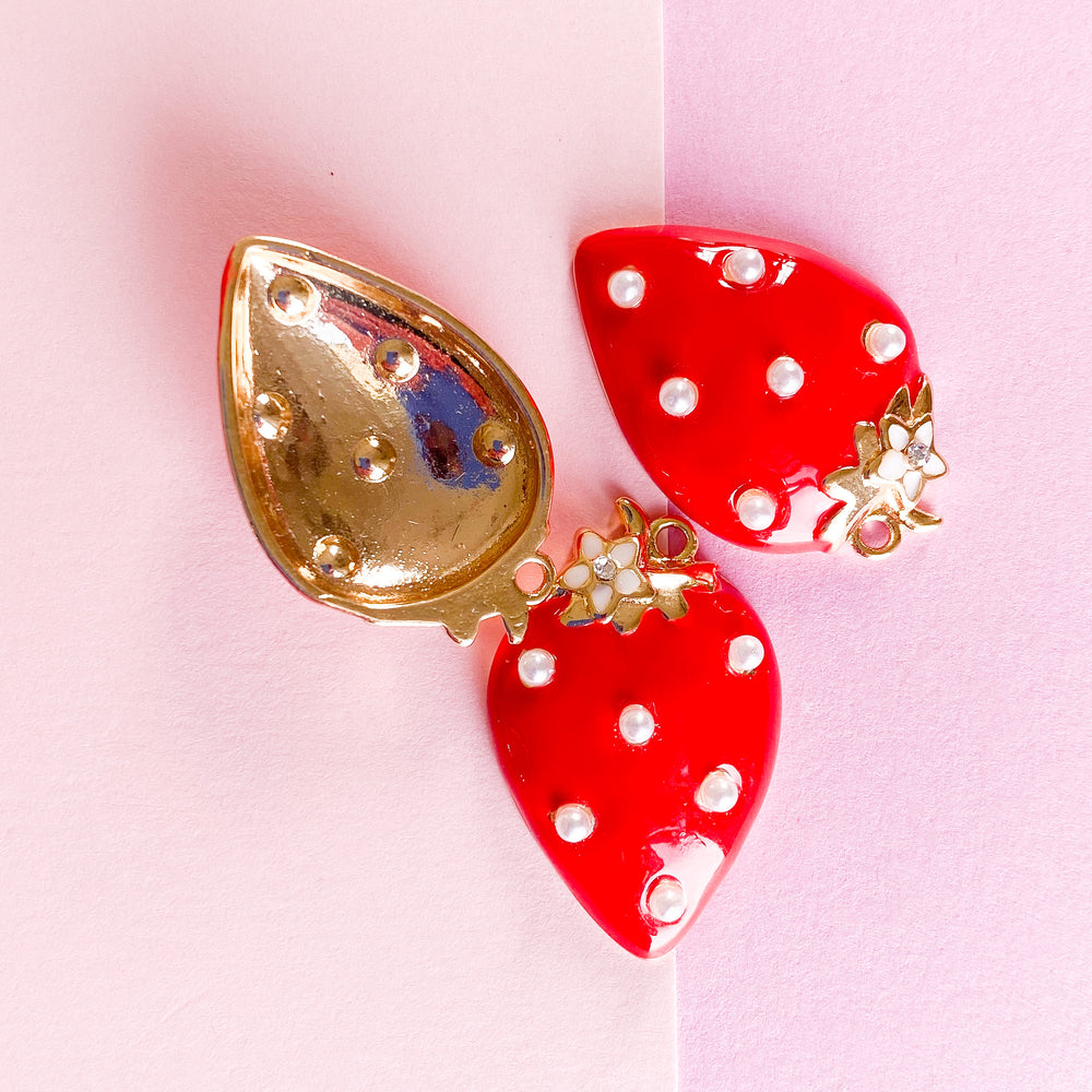 26mm Red Enamel and Pearl Strawberry Charm