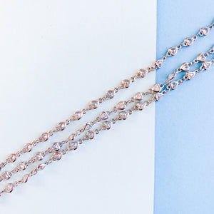 4mm Silver Plated Heart Crystal Bezel Linked Chain