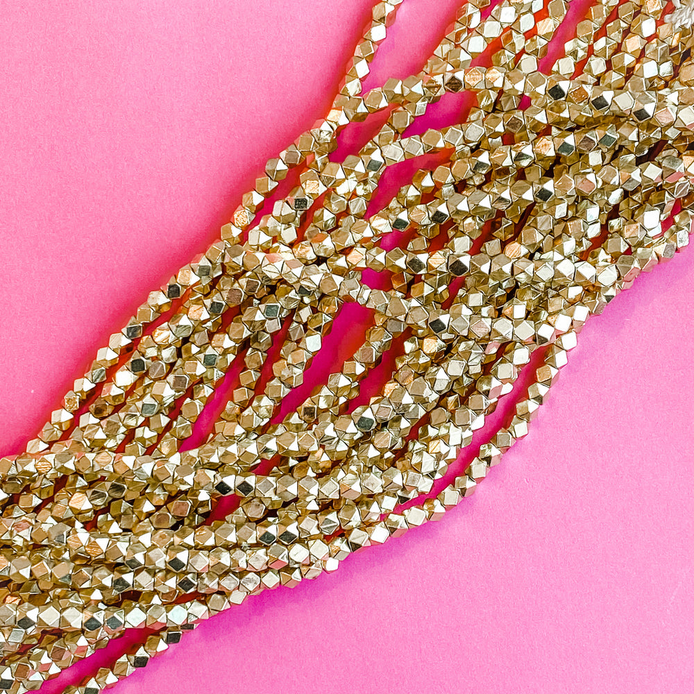4mm Gold Faceted Nugget Strand