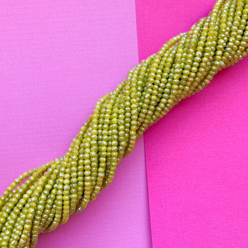 3mm Iridescent Limeade Faceted Chinese Crystal Rondelle Strand