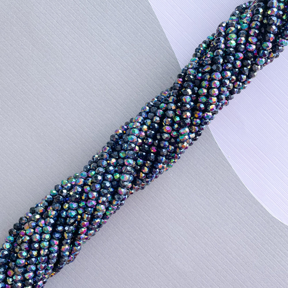 4mm Two-Tone AB Black Faceted Chinese Crystal Rondelle Strand