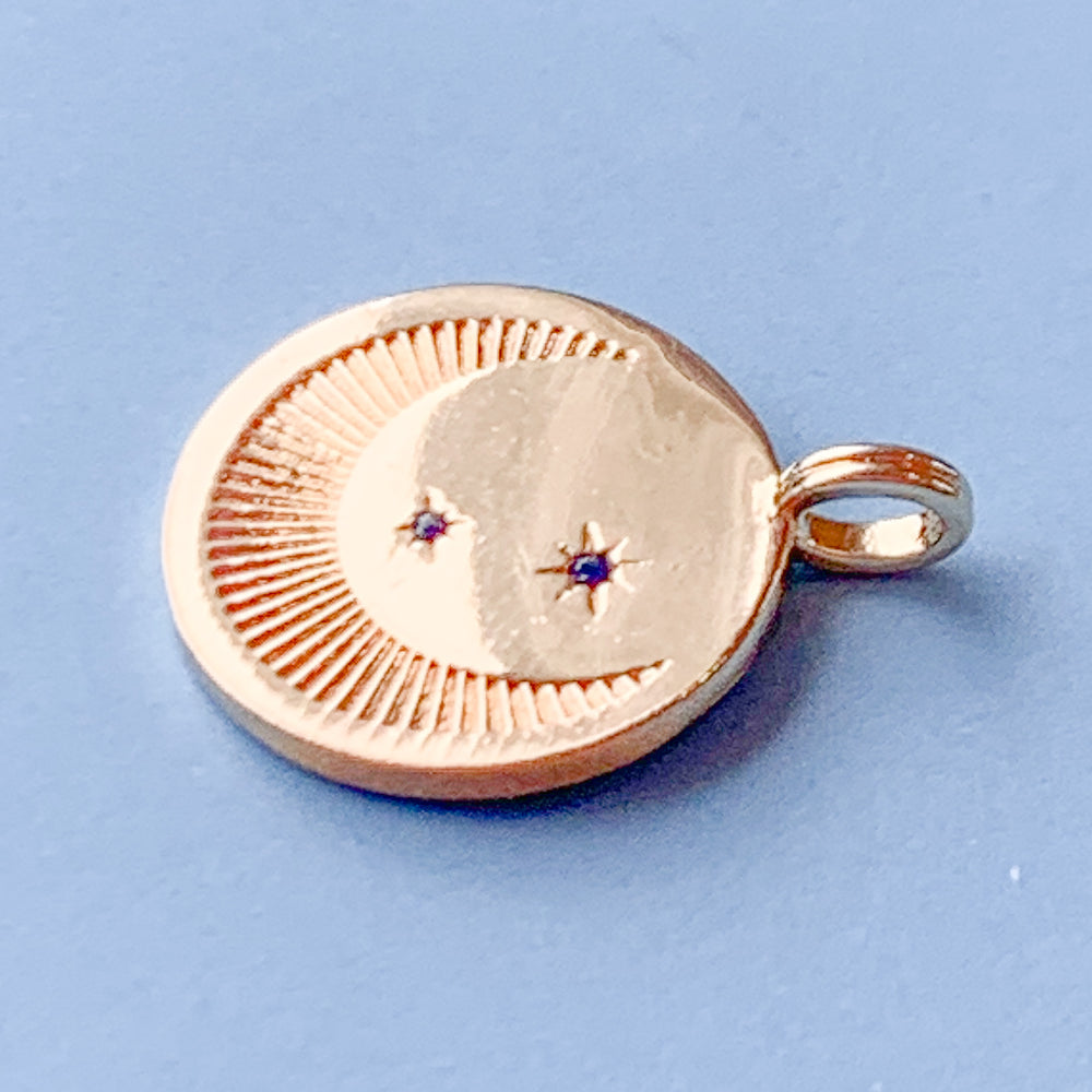 
                
                    Load image into Gallery viewer, 18mm Electroplated Gold Moon &amp;amp; Pave Stars Charm
                
            