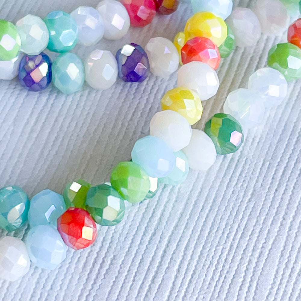 4mm Diamond Finish Candy Multicolor Faceted Chinese Crystal Rondelle Strand