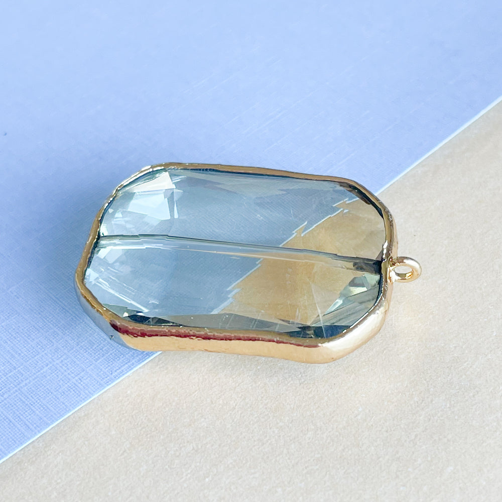 36mm Crystal Rectangular Gold Bezel Pendant